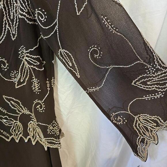 J Kara Beaded Formal Dress women’s‎ Boho Romantic Chocolate 12 Popover Gown NWT - Picture 7 of 16